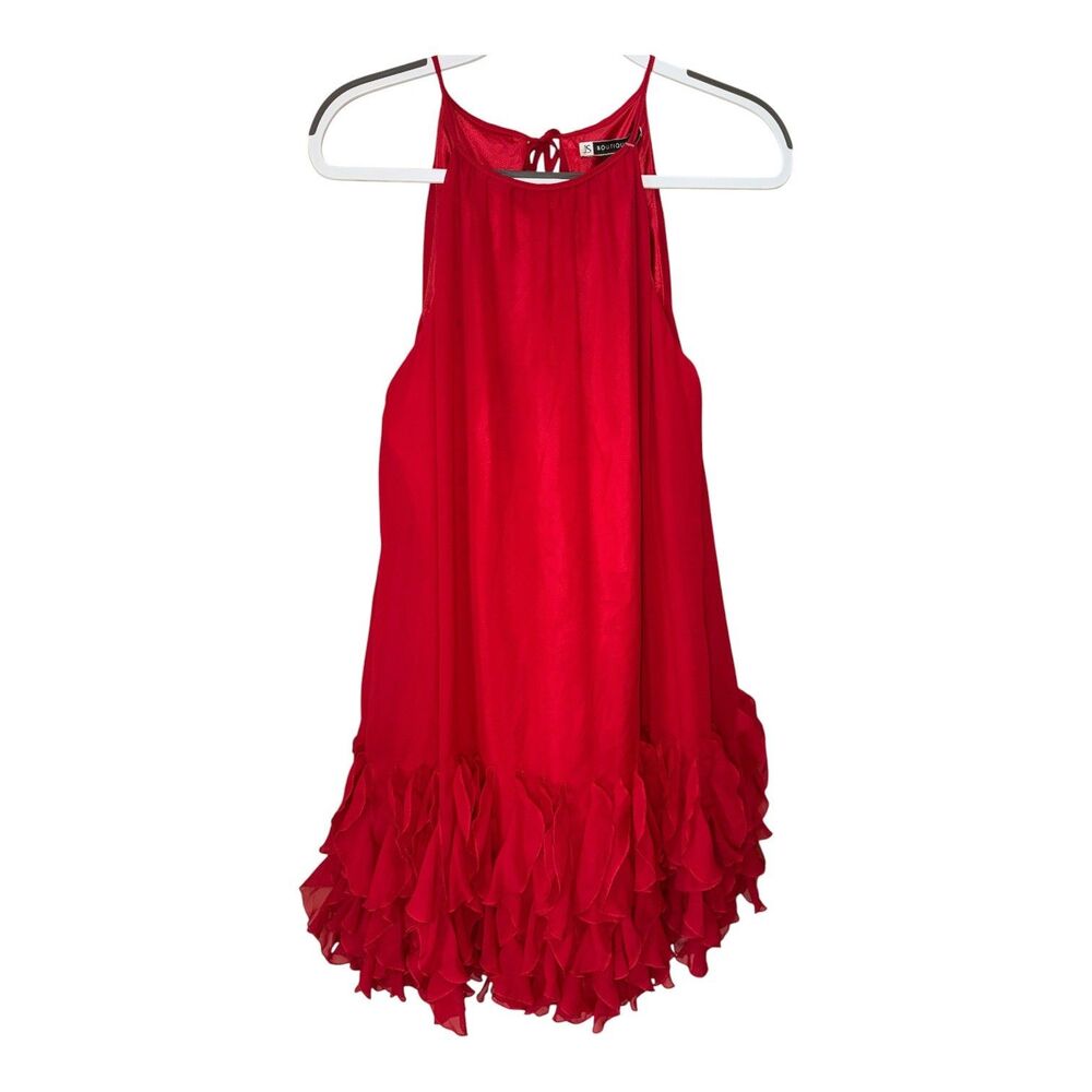 JS Boutique 2010s Era Red Sleeveless Sheath Midi Dress 14 Ruffle Hem Whimsical